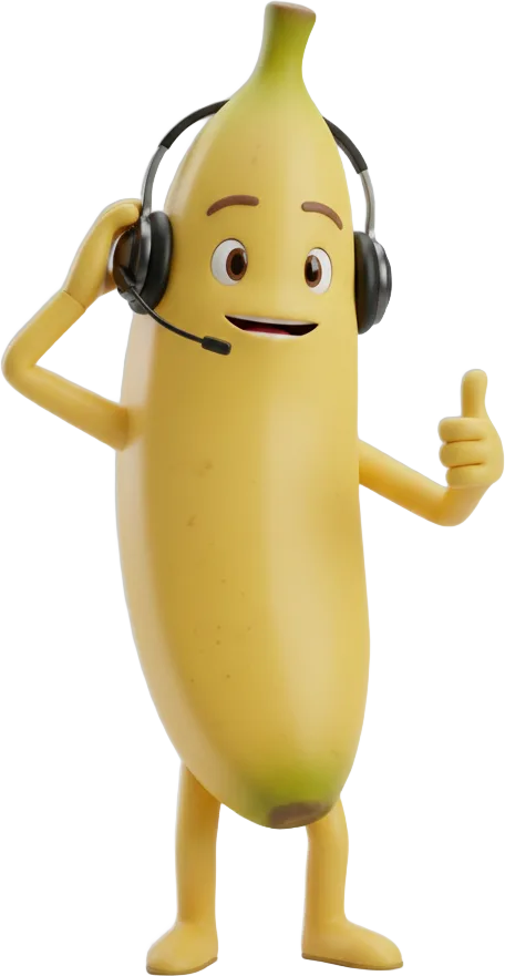 Bananón atendiendo con audífonos de call center