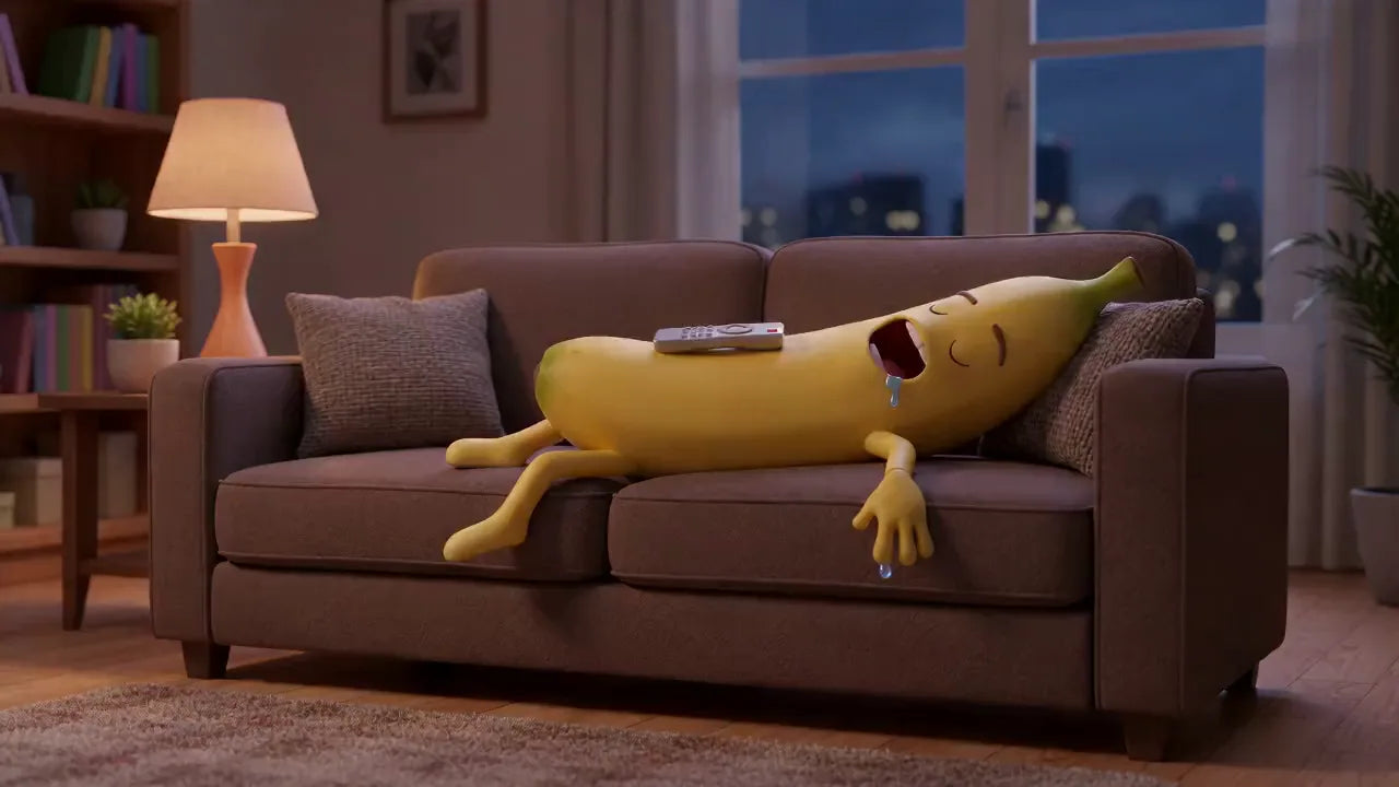Bananón dormido en un sillón, babeando